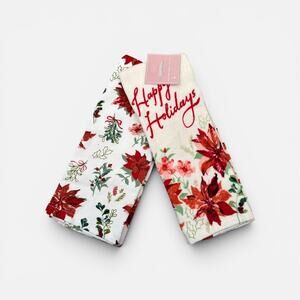 Kitchen Towels Happy Holiday Poinsettias Design 2pk